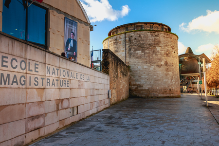Bordeaux, France - January 26, 2018 : architectural detail of the National School of Magistracy on a winter dayのeditorial素材