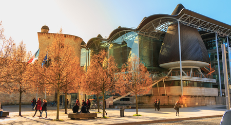Bordeaux, France - January 26, 2018 : architectural detail of the district court (in french : tribunal de grande instance) one day winterのeditorial素材