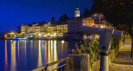 Belagio, Italy - November 04, 2017 : view of the city near Lake Como by night one autumn dayのeditorial素材