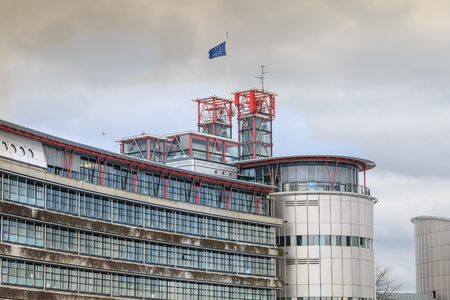Strasbourg, France - December 28, 2017 : architectural detail of the European Court of Human Rights on a winter day drawn by British architect Richard Rogersのeditorial素材