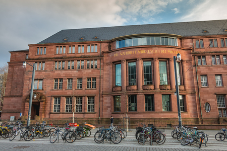 Freiburg im Breisgau, Germany - December 31, 2017: architectural detail of the University of Freiburg on a winter day where it is written in German - The truth will make you free - motto of the University of Freiburg-in-Brisgau -のeditorial素材