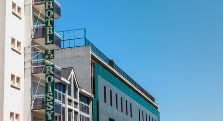 Lourdes, France - June 22, 2017 : example of a hotel to welcome pilgrims in the center of Lourdes. Here the hotel Roissy on a summer dayのeditorial素材