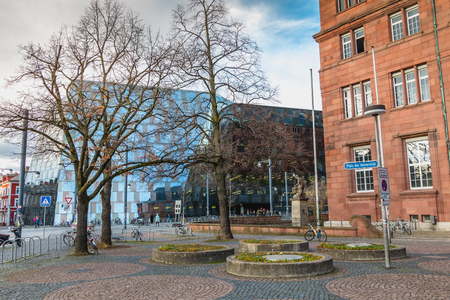 Freiburg im Breisgau, Germany - December 31, 2017: architectural detail of the University of Freiburg im Breisgau on a winter day. Founded in the fifteenth century, it is known as Albertina University. She received her first students on April 26, 1460.のeditorial素材