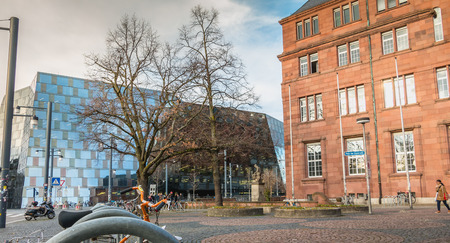 Freiburg im Breisgau, Germany - December 31, 2017: architectural detail of the University of Freiburg im Breisgau on a winter day. Founded in the fifteenth century, it is known as Albertina University. She received her first students on April 26, 1460.のeditorial素材
