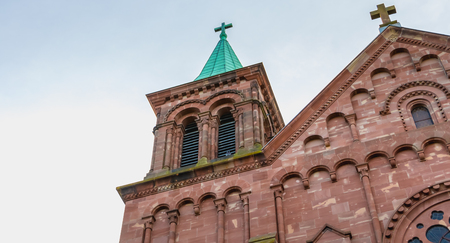 Reiningue near Mulhouse, France - December 29, 2017: architectural detail of the Notre-Dame d'Oelenberg abbey on a winter day, a monastery of Cistercian monks near Mulhouse in Franceのeditorial素材