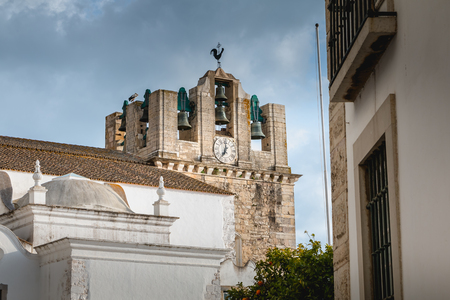 Architectural detail of Faro Cathedral, portugal on a spring dayの写真素材