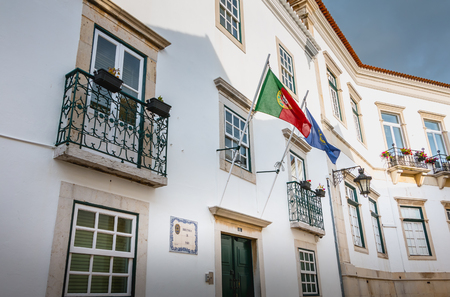 Faro, Portugal - May 1, 2018: Architectural detail of the building of the Judicial Police Department of the city on a spring dayのeditorial素材