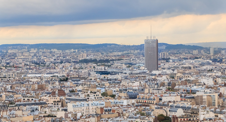 Paris, France - October 8, 2017 : Aerial view of Paris with its typical building and the tower of the Hyatt Regency Paris Hotel Star on a fall dayのeditorial素材