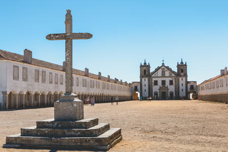 Cape Espichel near Sesimbra, Portugal - August 8, 2018: Architectural detail of the Cape Espichel sanctuary on a summer day. The Baroque church is built between 1701 and 1707 in memory of the Holy Mary in 1410のeditorial素材