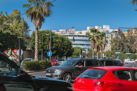 Valencia, Spain - June 18, 2017: car stuck in a crossroads during rush hour on a summer day
