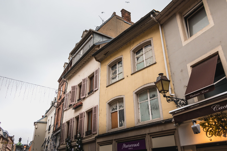 Mulhouse, France - December 23, 2017: Architectural detail of old building typical of this city on a winter dayのeditorial素材