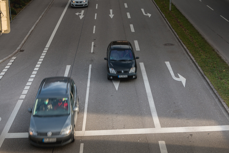 Freiburg im Breisgau, Germany - December 31, 2017: Car traffic on the big boulevards of the city on a winter dayのeditorial素材