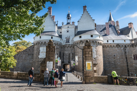 Nantes, France - September 25, 2018: architectural detail of the castle of the Dukes of Brittany on a summer day. It is classified as a historical monument since 1840のeditorial素材