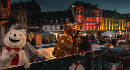 Belfort, France - December 26, 2017: Characters put the atmosphere in the streets of cities during Christmas marketsのeditorial素材