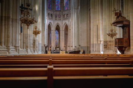 Nantes, France - September 29, 2018: Architecture detail of the interior of Saint Pierre Cathedral in Nantes on a summer dayのeditorial素材
