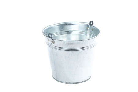 gray metal bucket on a white background in studioの写真素材