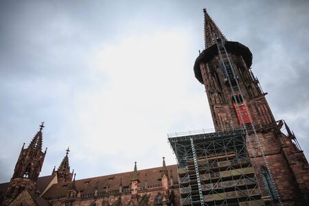 Freiburg im Breisgau, Germany - December 31, 2017: architectural detail of the Cathedral of Our Lady of Freiburg on a winter dayのeditorial素材