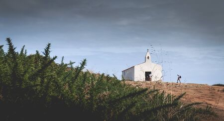 La Meule, France - September 18, 2018: Tourists visiting the surroundings of La Meule chapel near...