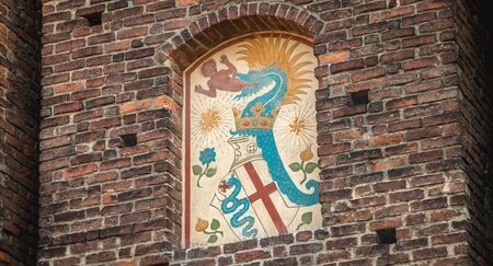 Milan, Italy - November 03, 2017: architectural detail of the facade of the Castle of Sforza on a fall day, a fortress built in the fifteenth century by Francesco Sforza, Duke of Milanのeditorial素材
