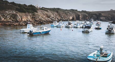 La Meule, France - September 18, 2018: view of the marina of Port la Meule on the island of Yeu where are moored pleasure boats on a summer dayのeditorial素材