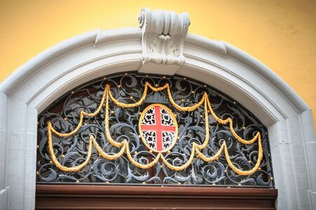 Freiburg im Breisgau, Germany - December 31, 2017: Detail of architecture in the historic city center on a winter dayのeditorial素材