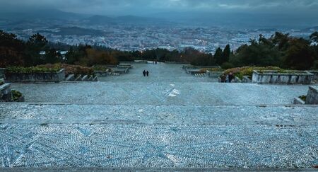Braga, Portugal - December 1, 2018: People walk in the sanctuary of Our Lady of Sameiro near Braga...