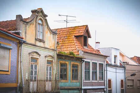 Aveiro, Portugal - May 7, 2018: Small traditional house architecture detail in the historic city center of the city on a spring dayのeditorial素材