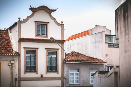 Aveiro, Portugal - May 7, 2018: Small traditional house architecture detail in the historic city center of the city on a spring dayのeditorial素材
