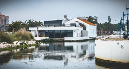 Aveiro, Portugal - May 7, 2018: beautiful architecture detail modern house in the city center near a water channel on a spring dayのeditorial素材