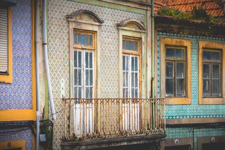 Aveiro, Portugal - May 7, 2018: Small traditional house architecture detail in the historic city center of the city on a spring dayのeditorial素材