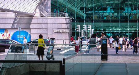 Lisbon, Portugal - May 7, 2018: people walking in front of Oriente Intermodal Station Lisbon, a railway and road station completed in 1998 for Expo 98のeditorial素材