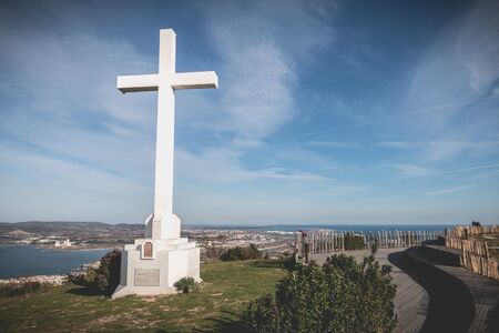 Sete, France - January 4, 2019: Architectural detail of the cross of Mont Saint Clair overlooking...