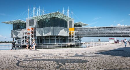 Lisbon, Portugal - May 7, 2018: people walking next to the Oceanarium of Lisbon a spring day. It is located in the Parc des Nations, a district created for the 1998 International Exhibitionのeditorial素材
