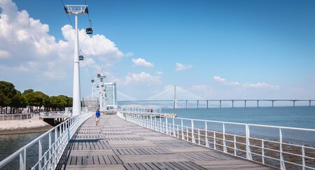 Lisbon, Portugal - May 7, 2018: Telecabine Lisboa at Park of Nations (Parque das Nacoes). Cable car...
