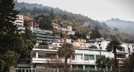 Como, Italy - November 4, 2017: Building hung at the hill around Lake Como on a fall day
