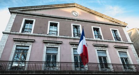 Sete, France - January 4, 2019: Architectural detail of City Hall of the city on a winter dayのeditorial素材