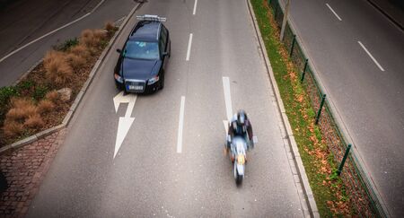 Freiburg im Breisgau, Germany - December 31, 2017: Vehicles traveling on a boulevard in the historic city center on a winter dayのeditorial素材