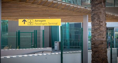 Faro, Portugal - May 3, 2018: Exterior view of Faro International Airport where passengers are...