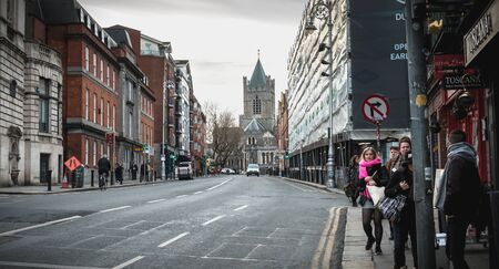 Dublin, Ireland - February 11, 2019: Architecture detail and street atmosphere in a shopping street on a winter dayのeditorial素材