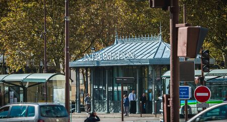 Versailles, France - October 9, 2017: People walking beside a touristic information office in the city center on a fall dayのeditorial素材