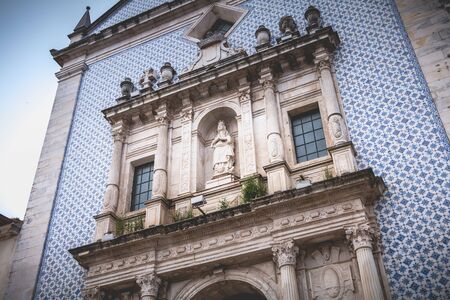 Aveiro, Portugal - May 7, 2018: Architectural detail of the Church of Mercy in the historic city...