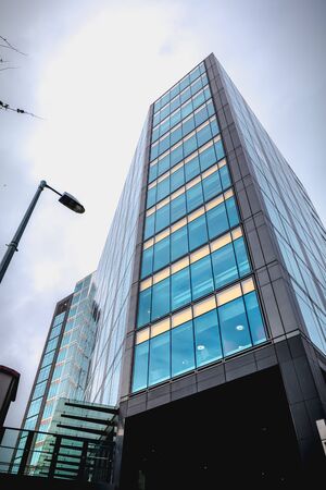 Dublin, Ireland - February 12, 2019: Architectural detail of the Irish headquarters building of the...