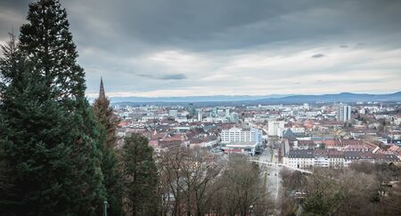 Freiburg im Breisgau, Germany - December 31, 2017: Aerial view of the city center on a winter dayのeditorial素材