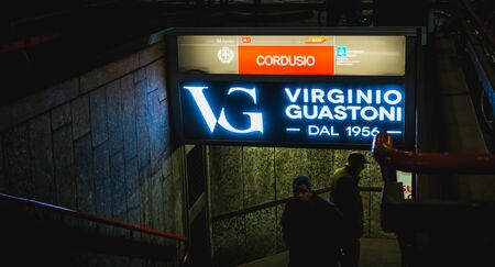 Milan, Italy - November 2, 2017: Entrance to a subway underground station at night on a fall dayのeditorial素材