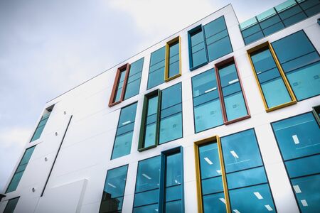 Dublin, Ireland - February 12, 2019: architectural detail of a new building in the high tech...