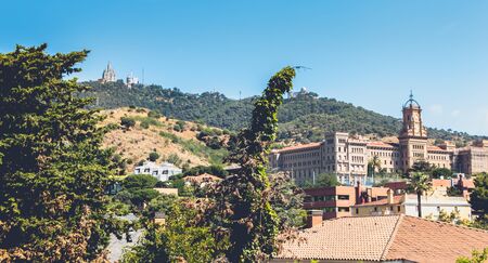 Barcelona, Spain - June 20, 2017: View of Pia de Sarria school on the heights of the city on a...