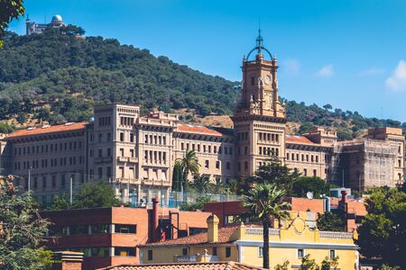 Barcelona, Spain - June 20, 2017: View of Pia de Sarria school on the heights of the city on a summer dayのeditorial素材