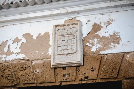 Faro, Portugal - May 1, 2018: Architectural detail of the arch of the city on a spring day, a medieval gatewayのeditorial素材