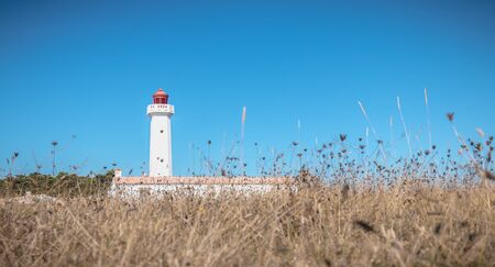 Port Joinville, France - September 17, 2018 - Architectural detail of the Corbeaux Marine Lighthouse on a summer dayのeditorial素材