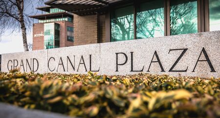 Dublin, Ireland - February 12, 2019: Grand Canal Plaza building in the hi tech center of Downtown Docks on a winter dayのeditorial素材